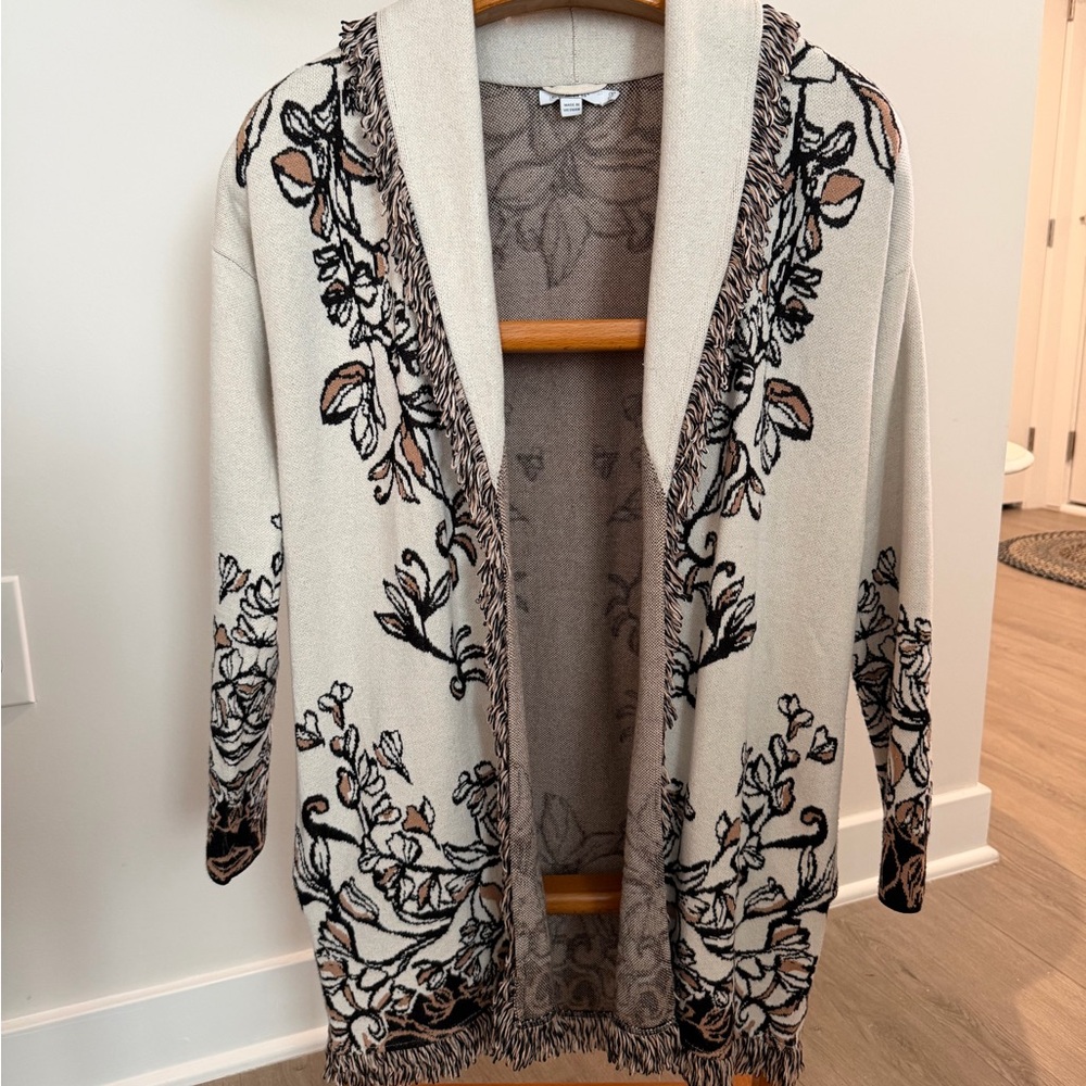 Chico's Cream and Black Floral Cardigan Size 00